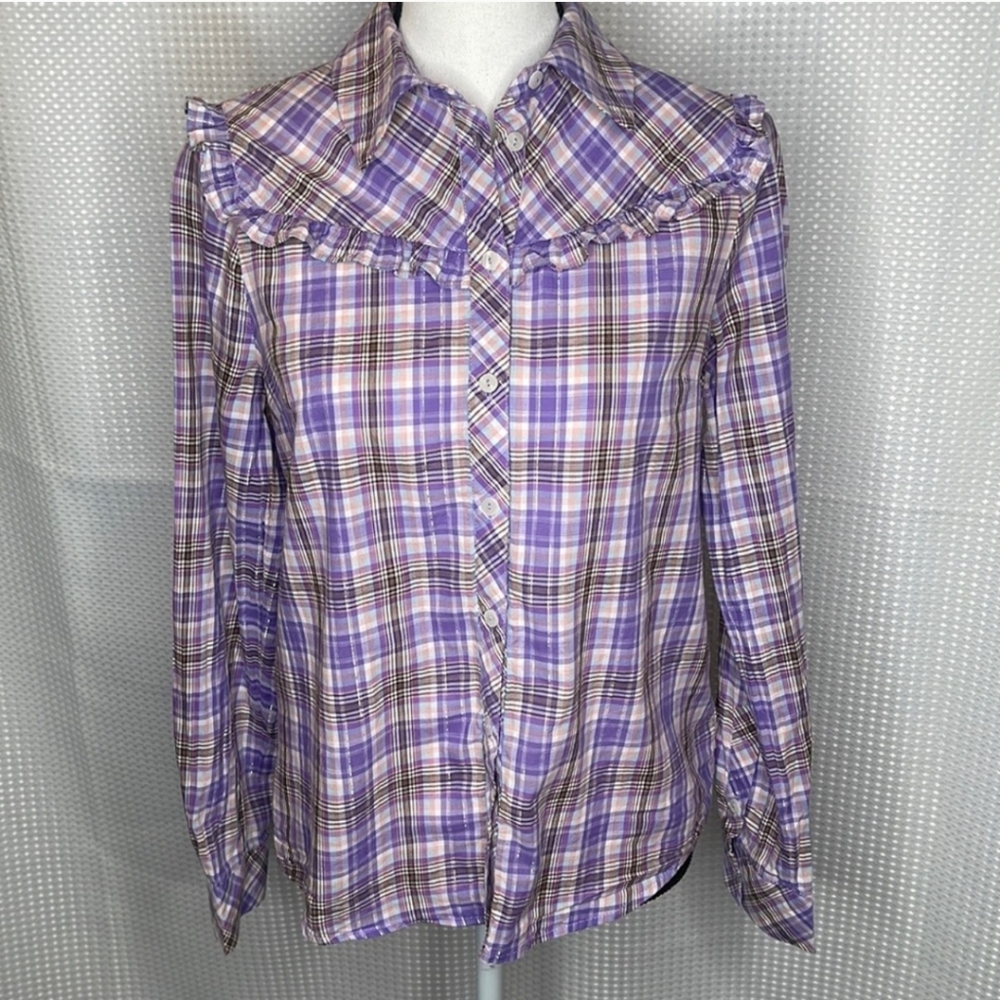 ModCloth Ruffled Up at the Rodeo Purple Shirt L Western Plaid Breathable